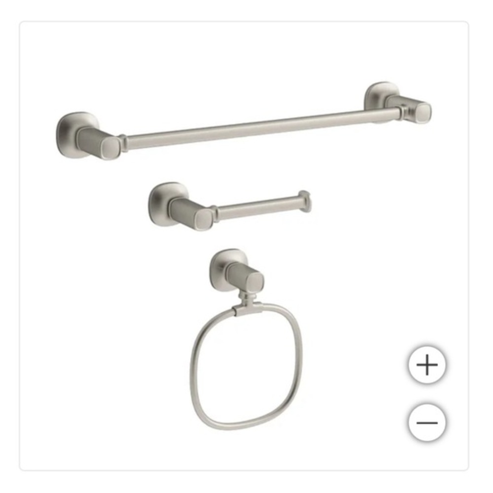 Kohler Terzet 3 Piece Bathroom Accessory Set Brushed Nickel Towel Bar Ring TP